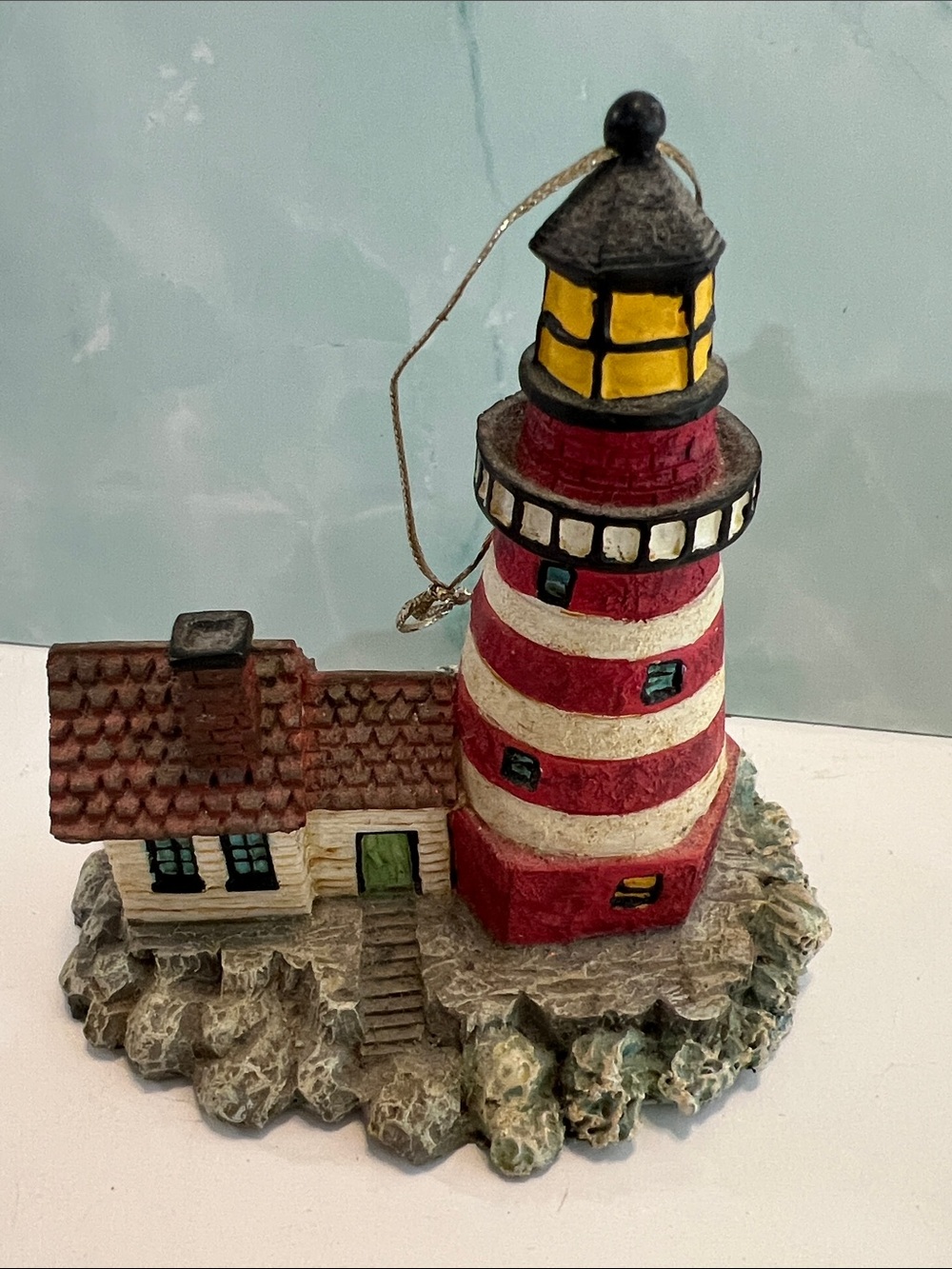 Nautical Red & White Lighthouse Christmas Ornament
